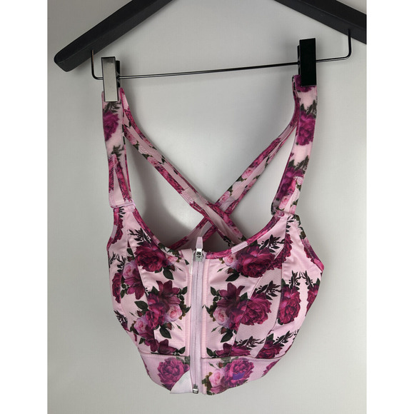 Shefit Ultimate Sports Bra High Impact Pink Floral Front Zip Size 1Luxe 40-42 - Picture 3 of 14
